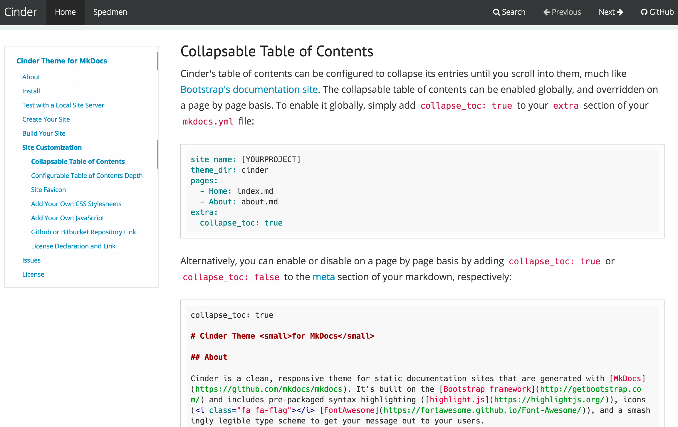 Collapsable Table Of Contents Screenshot