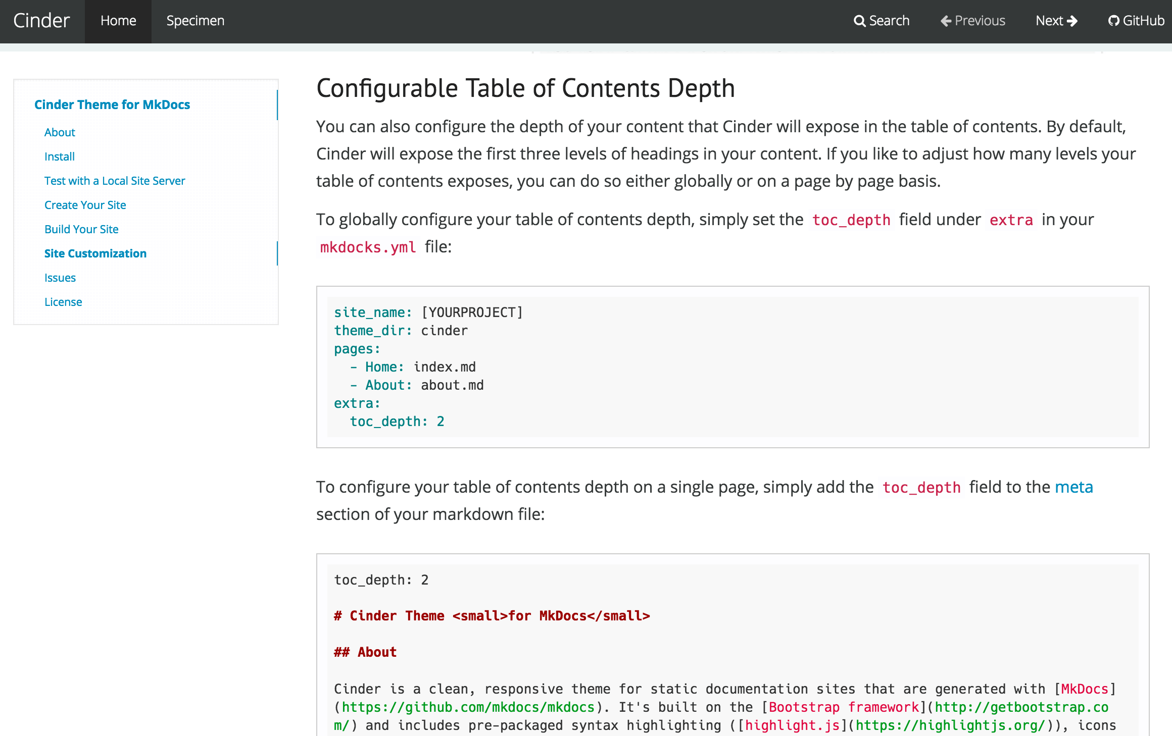 Configurable Table Of Contents Depth Screenshot